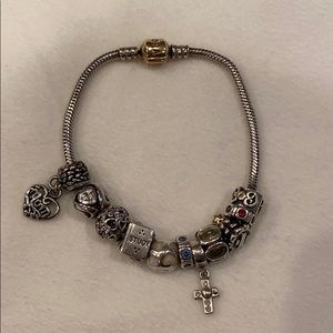 Pandora Bracelet w/ 11 beads (SS & 14K YG)